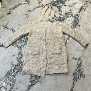Rachel Zoe Sweater Womens Size Small Ivory Open Front Hooded Boucle Knit